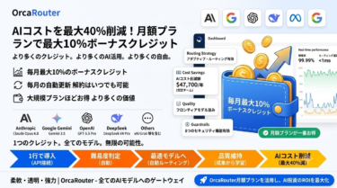 Claude Opus 4.8・GPT-5.5 Pro・Gemini 3.5など200+モデルを最大10%割引で利用可能な「OrcaRouter月額プラン」を提供開始 ― AIコストを最大40%削減
